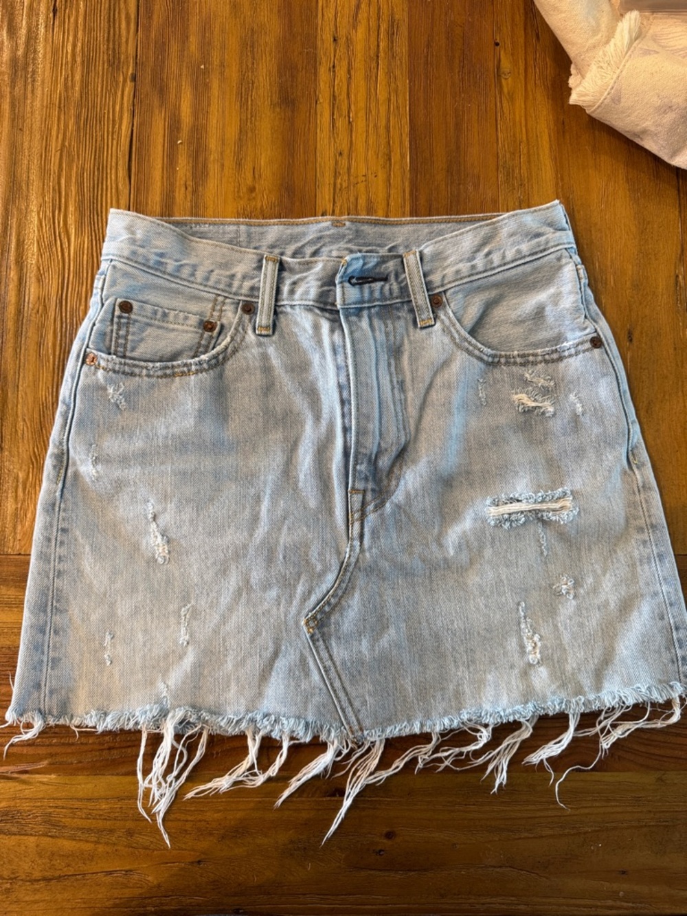 Levi's Light Blue Distressed Denim Mini Skirt